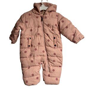 Jessica Simpson Infant Girls Pink Polka Dot Hooded Snowsuit Size 12M Warm Lined